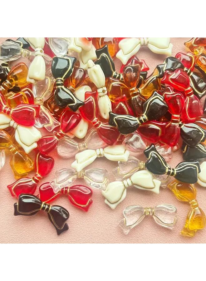 Red Golden Drawing Acrylic Bow Beads 20pcs For DIY Jewelry Making Bracelets - Image 2